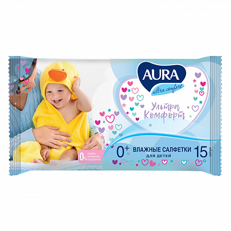 Салфетки влажные детские Aura  15шт Ultra Comfort /4202/8492/