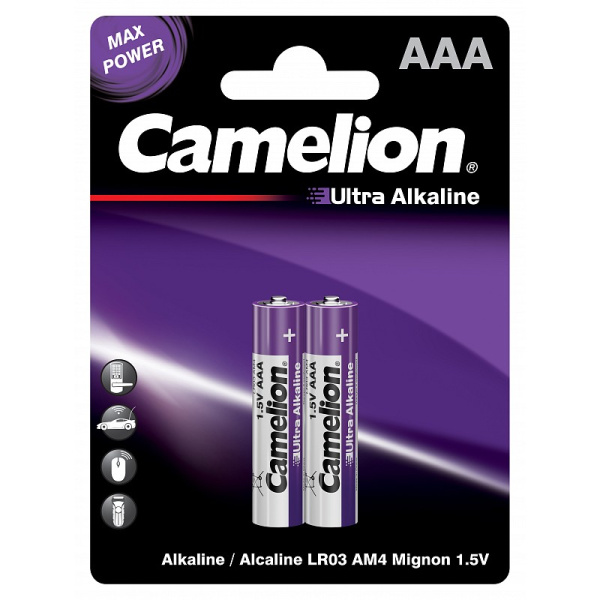 Батарейки алкалиновые ААА LR03 Camelion Ultra на блистере /2/24/