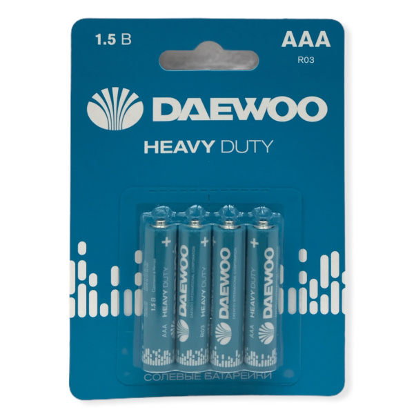 Батарейки солевые ААА R03 Daewoo Heavy Duty на блистере /4/40/960/