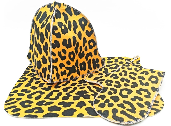 Набор для бани "Леопард" (шапка, коврик, рукавица) Бацькина баня (У-10)