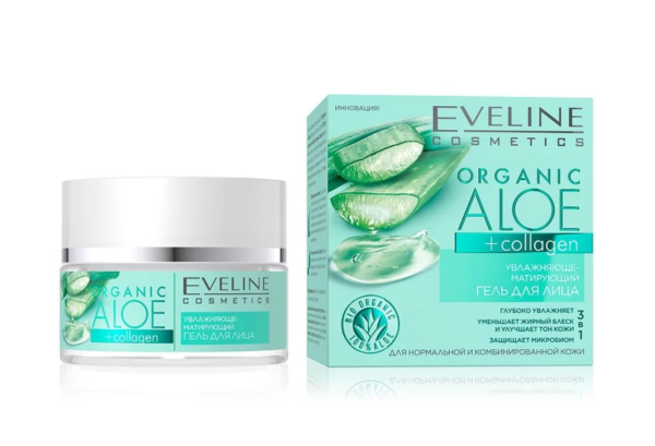 Гель для лица Eveline Organic Aloe+Collagen увлажняюще-матирующий 50мл