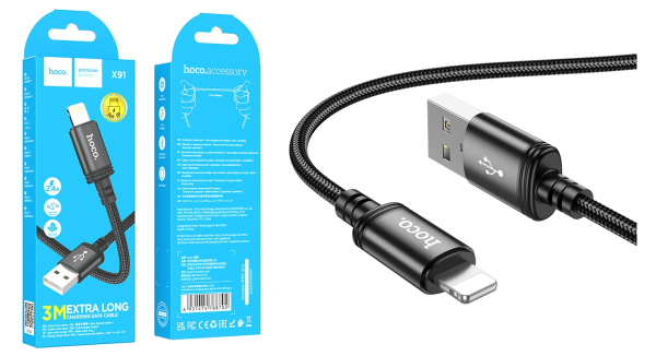 Кабель USB Lightning to IP Hoco 2,4A 3м /X91/