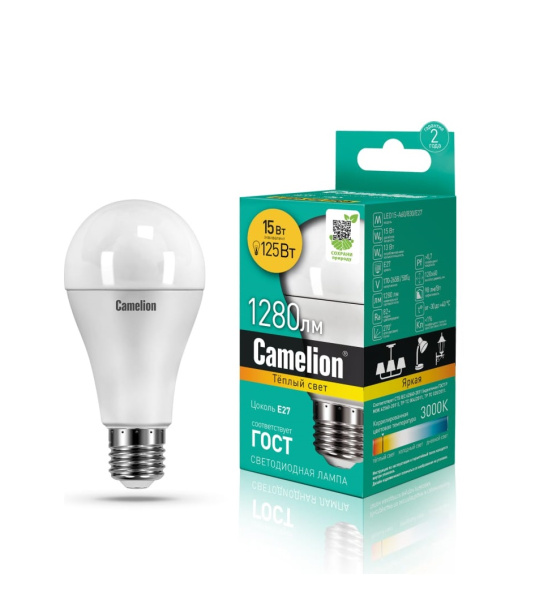 Лампа светодиодная Camelion шар LED15-A60/830/E27 15Вт 220В