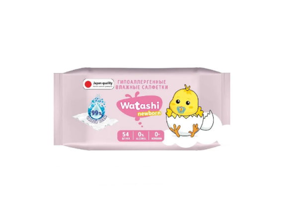 Салфетки влажные детские WATASHI 0+ big-pack 54шт