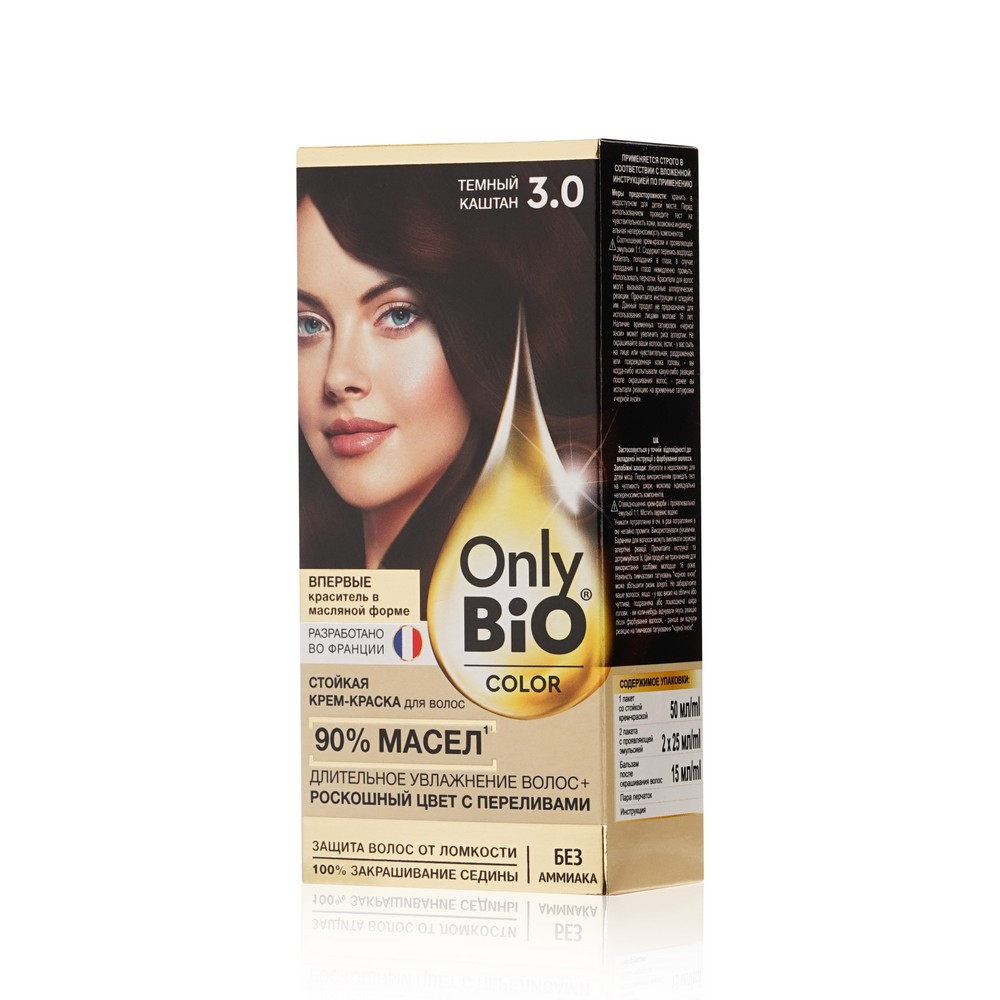 Крем-краска для волос стойкая Only Bio Color т. 3.0 темный каштан 115мл