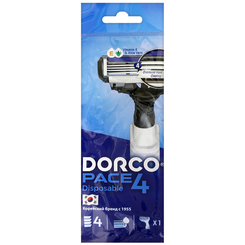 Станок для бритья одноразовый DORCO Pace4 4 лезвия с плавающей головкой 1шт пакет (У-10)