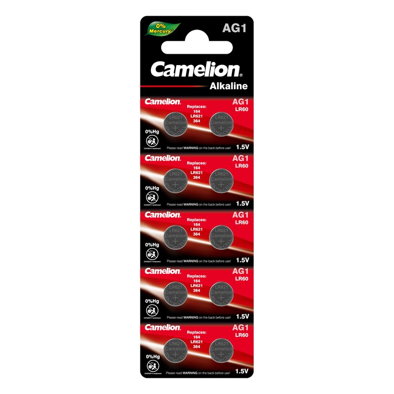 Батарейки алкалиновые 1,5V "таблетка" AG 1 LR621 Camelion Mercury Free отрывной /10/100/3600//42098/