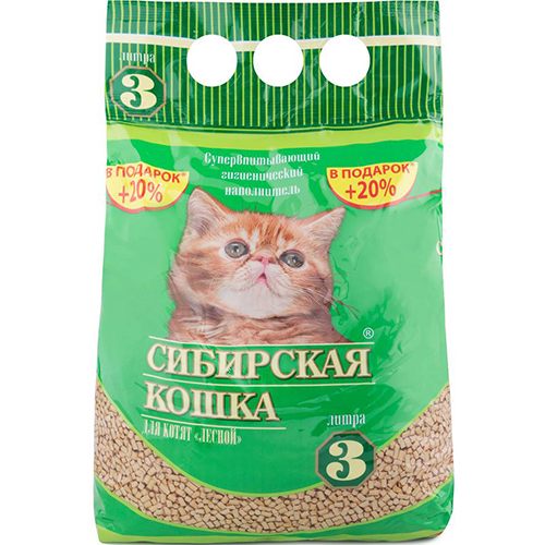 Наполнитель впитывающий Сибирская кошка для котят 3л древесный, лесной /00024333/