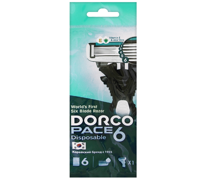 Станок для бритья одноразовый DORCO Pace6 6 лезвий с плавающей головкой 1шт пакет (У-10)