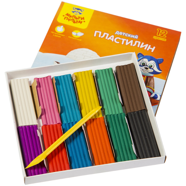 Пластилин 12цв. 180г Мульти-Пульти "Енот на Аляске" со стеком /ДП_10235/