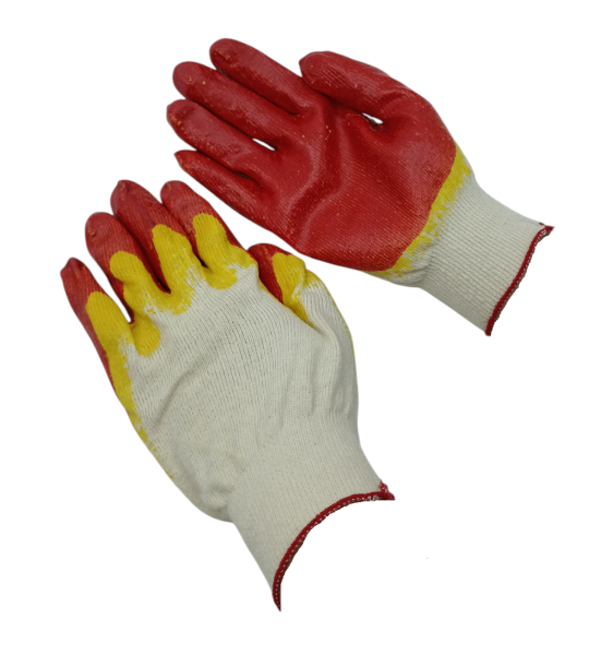 Перчатки Х/Б 2-м обливом желто-красные суперобрезина (У-10/200)