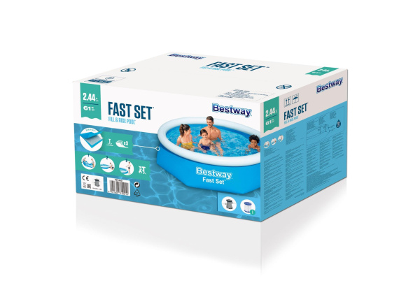 Бассейн надувной 244*61см 1880л с бортом, фильтр-насос 1249 л/ч Fast Set Bestway /57450/