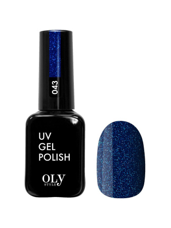 Shellac Olystyle 10мл т. 043 синий с глиттером (У-3)