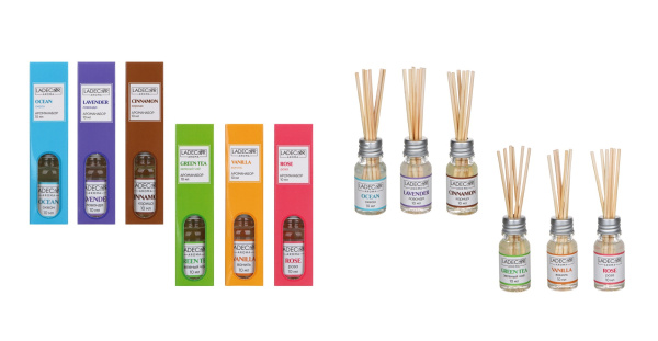 Ароманабор  10мл с 6 палочками, 6 ароматов (зеленый чай,лаванда,роза,ваниль,океан,корица) Ladecor У-