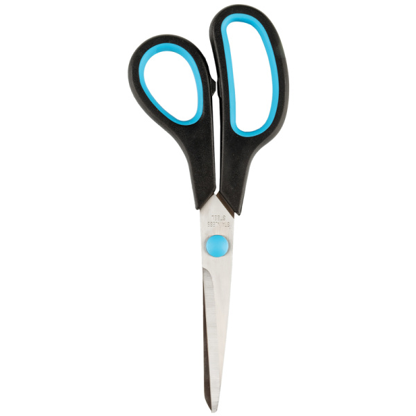 Ножницы 19см эргономичные ручки, черные с синими вставками OfficeSpace