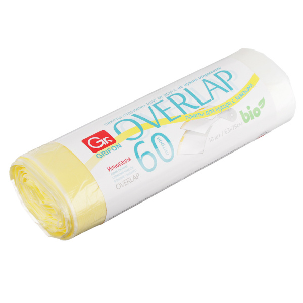 Мешки для мусора Grifon  60л/10шт с завязками особопрочные био Overlap /101-098/