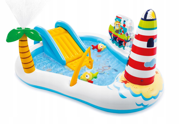 Игровой центр надувной 218*188*99см от 2-х лет с горкой, распылит., игрушками Рыбалка Intex /57162/
