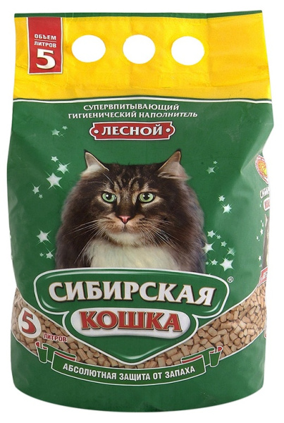 Наполнитель впитывающий Сибирская кошка 5л древесный, лесной