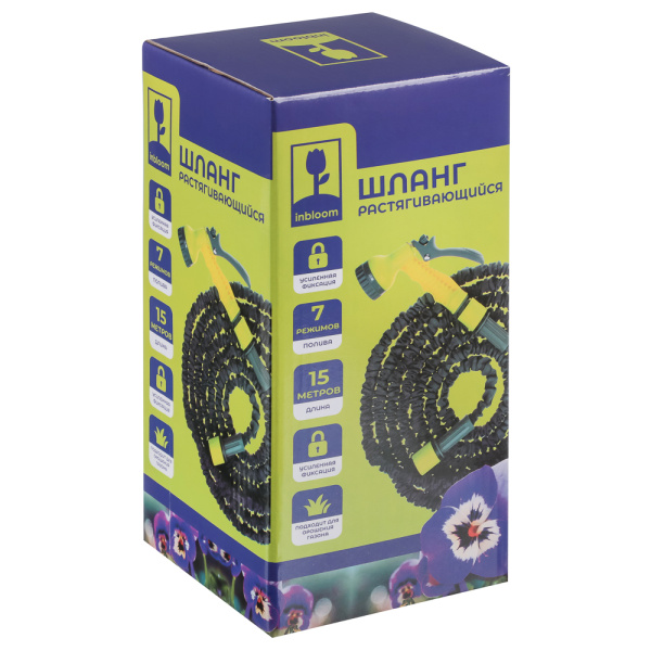 Шланг поливочный 15м растягивающийся с распылителем и коннектором 1/2 Inbloom BY