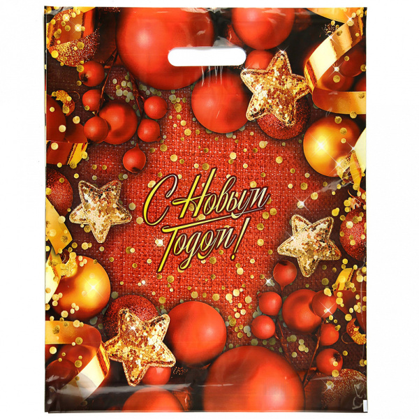 Пакет прорубка подарочный НГ 38х47см 60мкм ПВД Конфетти (У-50/500)