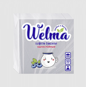 Салфетки бумажные Welma однослойные 50шт белые (У-38)