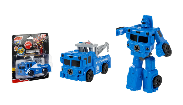 Робот-трансформер Машина Городская служба Эвакуатор синий Bondibon 13,5*11,5см