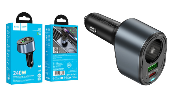 Разветвитель прикуривателя USB, Type-C Hoco, Z56, Friend, 5V/3A чёрный