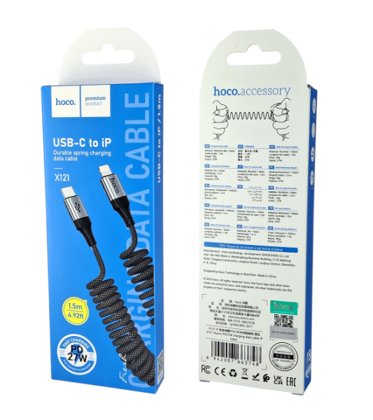 Кабель USB-Type-C Lightning Hoco X121 Nuevo 27W, 1 м, черный