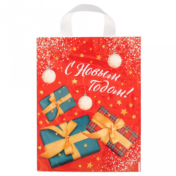 Пакет петля подарочный НГ 38х35 55мкм ПВД Презент (У-25/500)