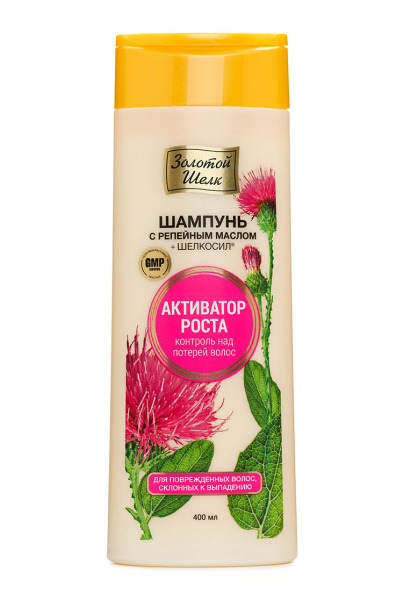 Шампунь Золотой шелк 400мл с репейным маслом контроль над потерей волос (У-12)