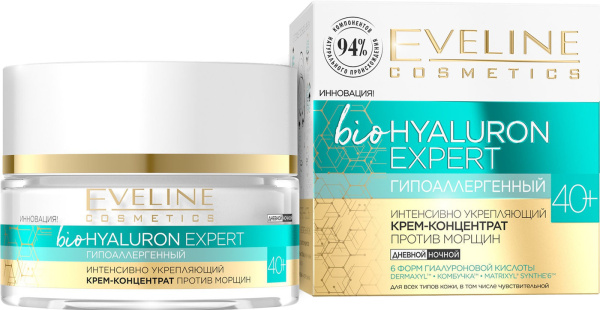 Крем для лица Eveline Bio Hyaluron Expert гипоалергенный укреплящий 40+ 50мл