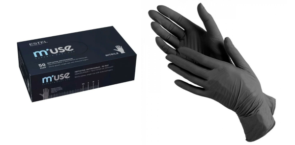 Перчатки нитриловые ESTEL M’USE черные, р М
