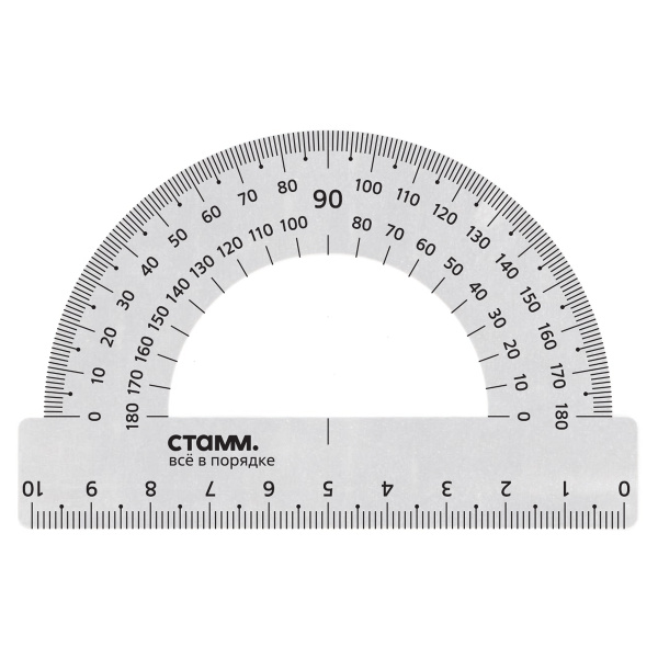 Транспортир 10см, 180° Стамм металлический /ТР-31662/