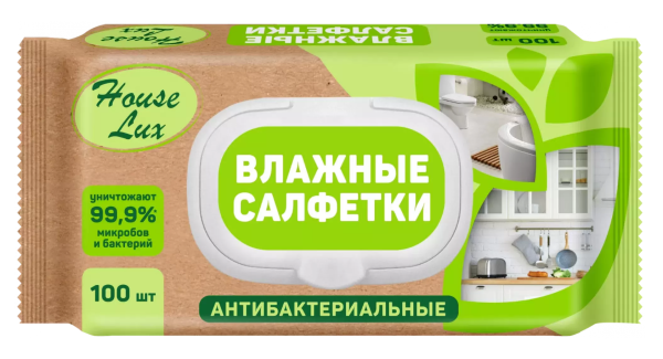 Салфетки влажные Hause Lux 100шт Антибактериальные очищающие с клапаном