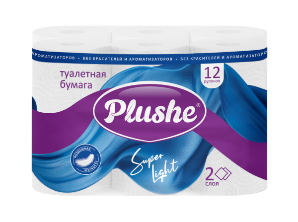 Туалетная бумага Plushe Super Light двухслойная 12шт 13,68м белая (У-8)