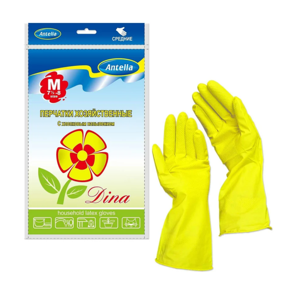 Перчатки резиновые с хлопковым напылением р-р M Дина Антелла (У-12/240)