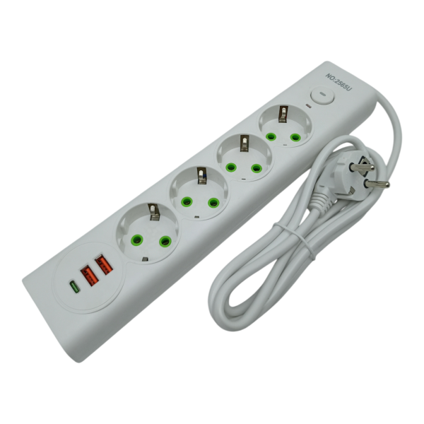 Удлинитель 1,8м 4гн  2USB, 1 Type-C белый /2565/