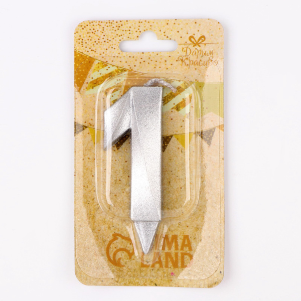 Свеча для торта Грань Цифра "1" 6,5см серебряный металлик