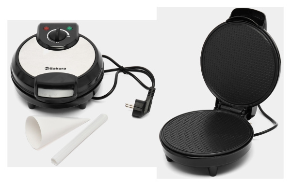 Вафельница электрическая 1200Вт "тонкие вафли + рожок" Sakura 