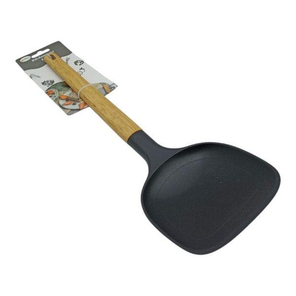 Лопатка кухонная силиконовая с деревянной ручкой, черная Лопатка кухонная силиконовая с деревянной ручкой, черная