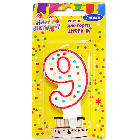 Свеча для торта Цифра "9" 7см Антелла (У-24)