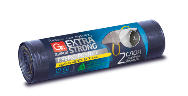 Мешки для мусора Grifon  60л/10шт двухслойные с завязками