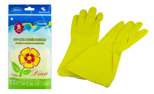 Перчатки резиновые с хлопковым напылением р-р S Дина Антелла (У-12/240)