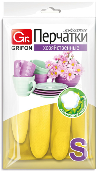 Перчатки латексные Grifon Color с хлопковым напылением р-р S (У-12) /303-011/1/