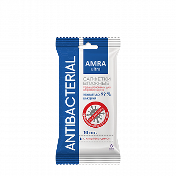 Салфетки влажные Amra  10шт антибактериальные 