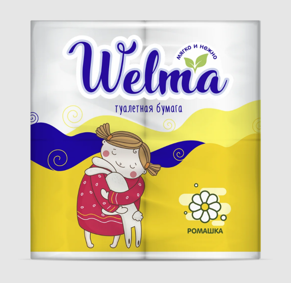 Туалетная бумага Welma двухслойная 4шт ромашка 