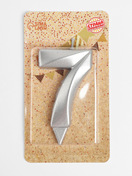 Свеча для торта Грань Цифра "7" 6,5см серебряный металлик