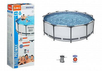 Бассейн каркасный 366*100см 9150л фильтр-насос 2006 л/ч Steel Pro Max Bestway /57811//56260/
