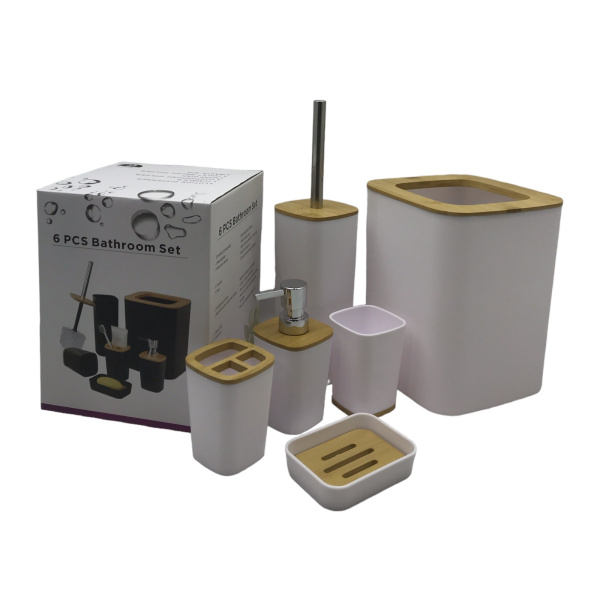 Набор для ванной 6 предметов (дозатор, мыльница, 2 стакана, комплект WC, ведро) /6018/