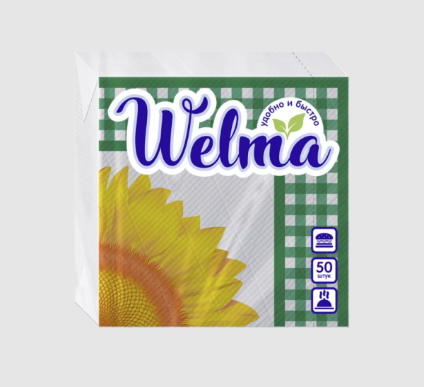 Салфетки бумажные Welma однослойные 50шт подсолнух